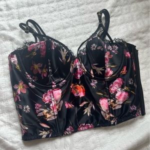 Victori’as secret black floral corset bra top NWT